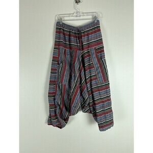 Women Ethnic Linen Cotton Pants Baggy Loose Elastic Waist Retro Wide Leg M